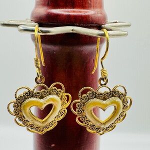 Gold Filigree Heart Dangle Earrings | Romantic Vintage-Inspired Statement
